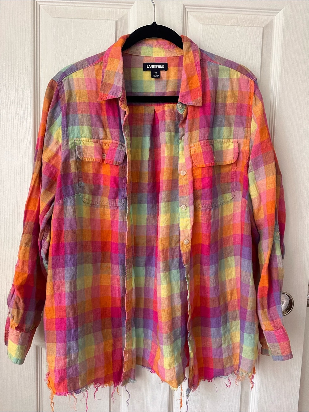 Lands End Rainbow Plaid Flannel